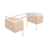 Homework 2 Desk: Double Drawer Right and File Drawer Left with Glass Top + White + Oak