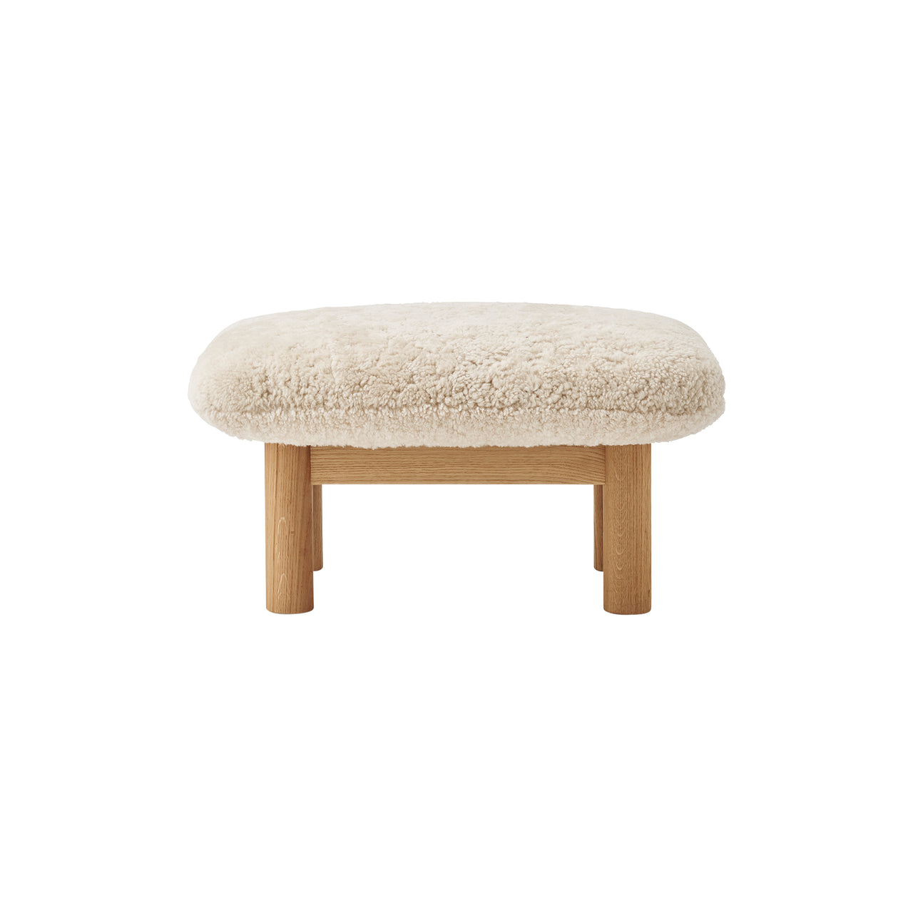 Brasília Ottoman: Upholstered + Natural Oak + Sheepskin Nature