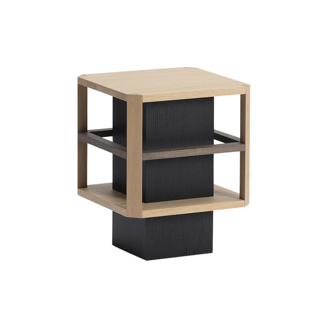 Lantern Side Table: Tall + White Oak + Smoke Oak + Sumi Ash