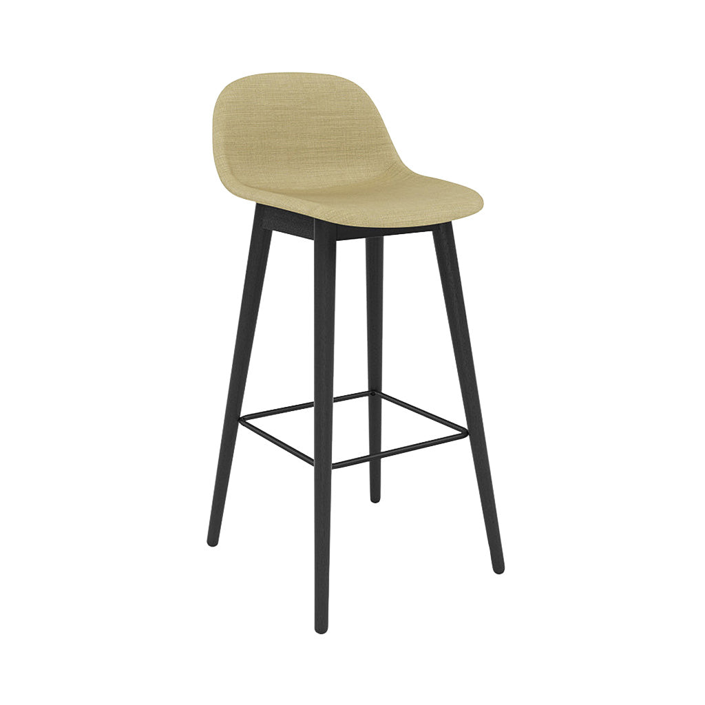 Fiber Bar + Counter Stool with Backrest: Wood Base + Upholstered + Bar + Black