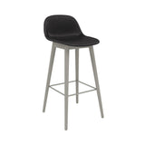 Fiber Bar + Counter Stool with Backrest: Wood Base + Upholstered + Bar + Grey