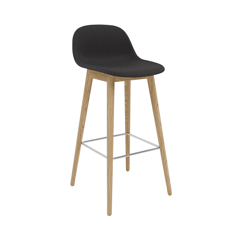 Fiber Bar + Counter Stool with Backrest: Wood Base + Upholstered + Bar + Oak