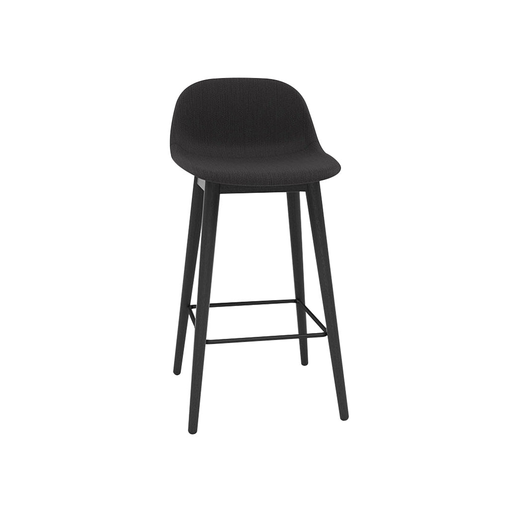 Fiber Bar + Counter Stool with Backrest: Wood Base + Upholstered + Counter + Black