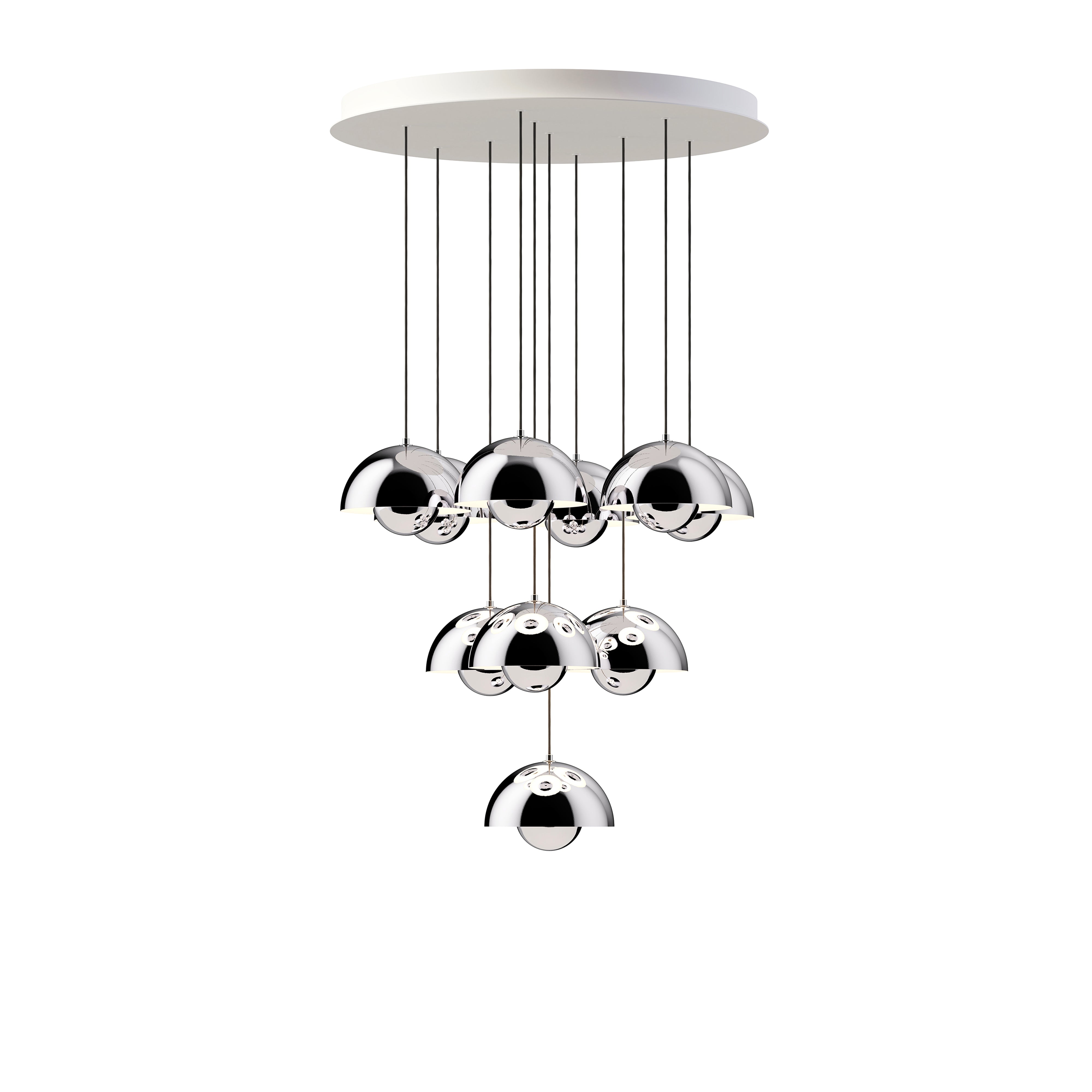 Flower Chandelier VP1: 10 + Brass-Plated + Chrome-Plated