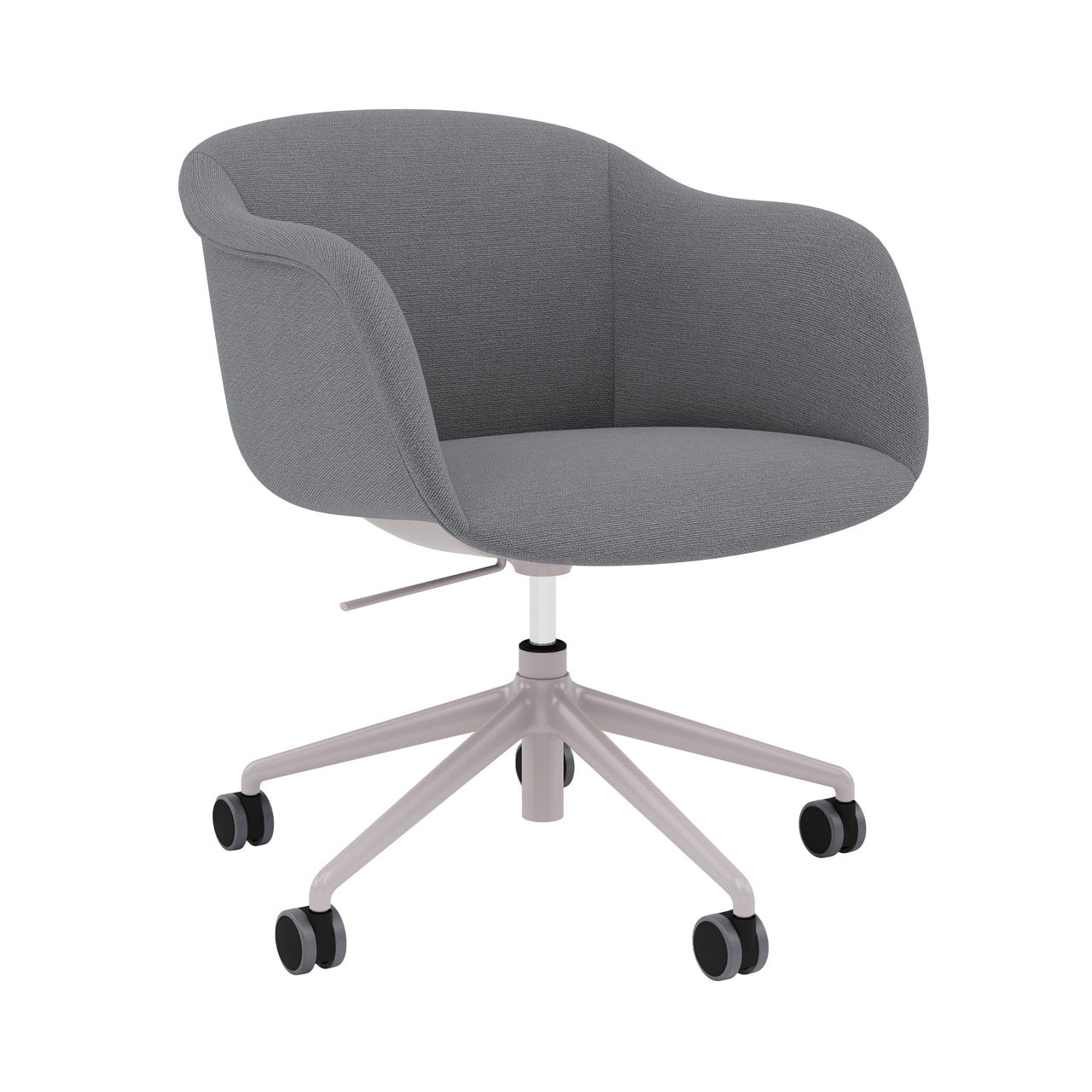 Fiber Soft Armchair: Swivel Base with Castors + Gas Lift + Tilt + Upholstered Shell + Grey