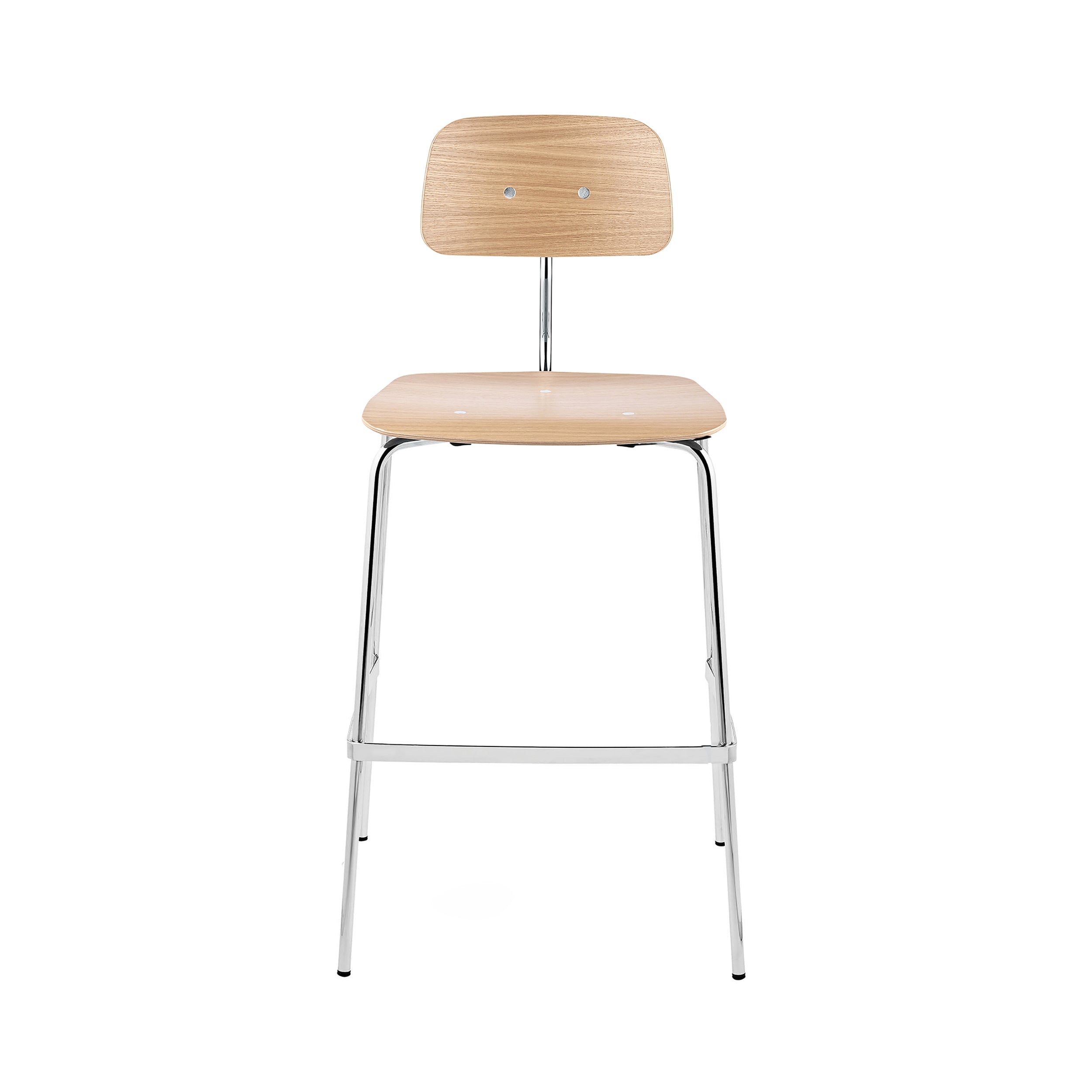 Kevi 2062 Bar Chair: 4-Legs + Oak Veneer + Polished Chrome