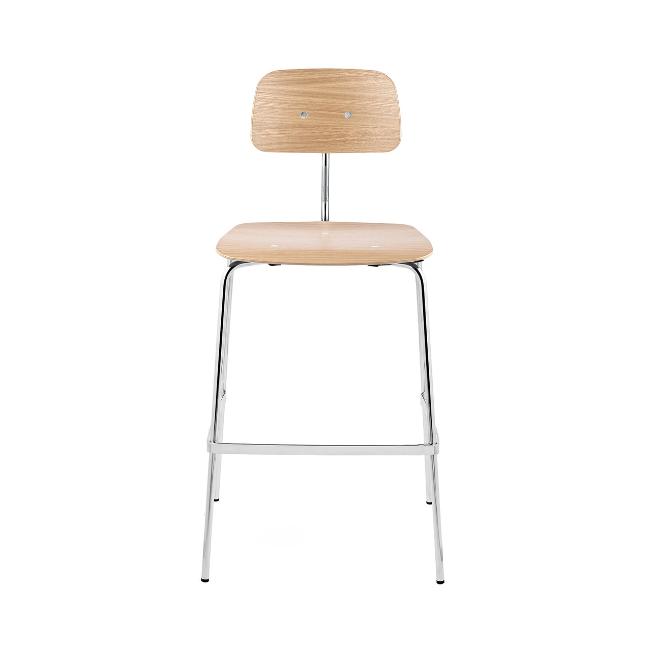 Kevi 2062 Bar Chair: 4-Legs + Oak Veneer + Polished Chrome