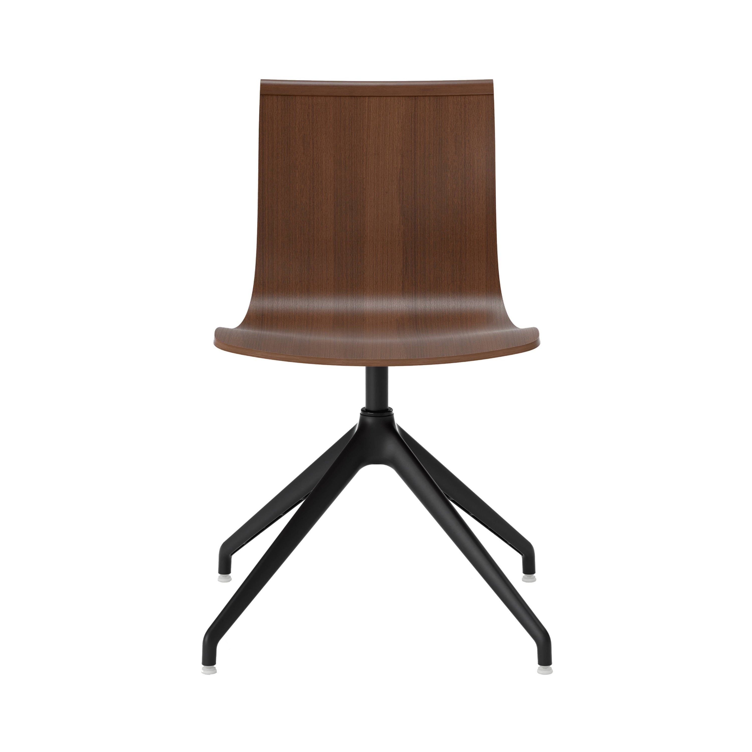 Serif Chair: 4 Star Base + Black + Walnut Stained Beech + Without Arm