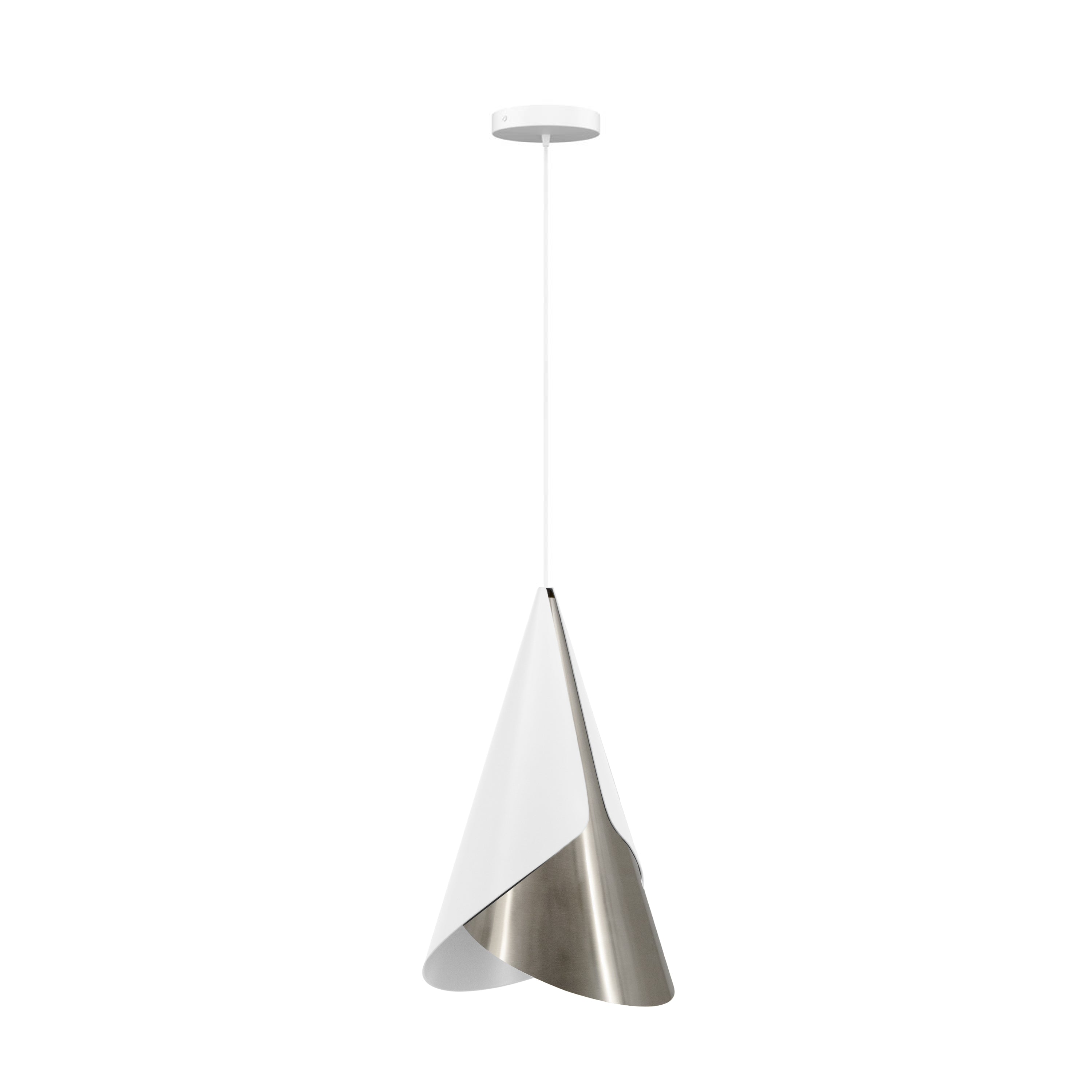 Cornet Pendant: White + Steel + White + Canopy