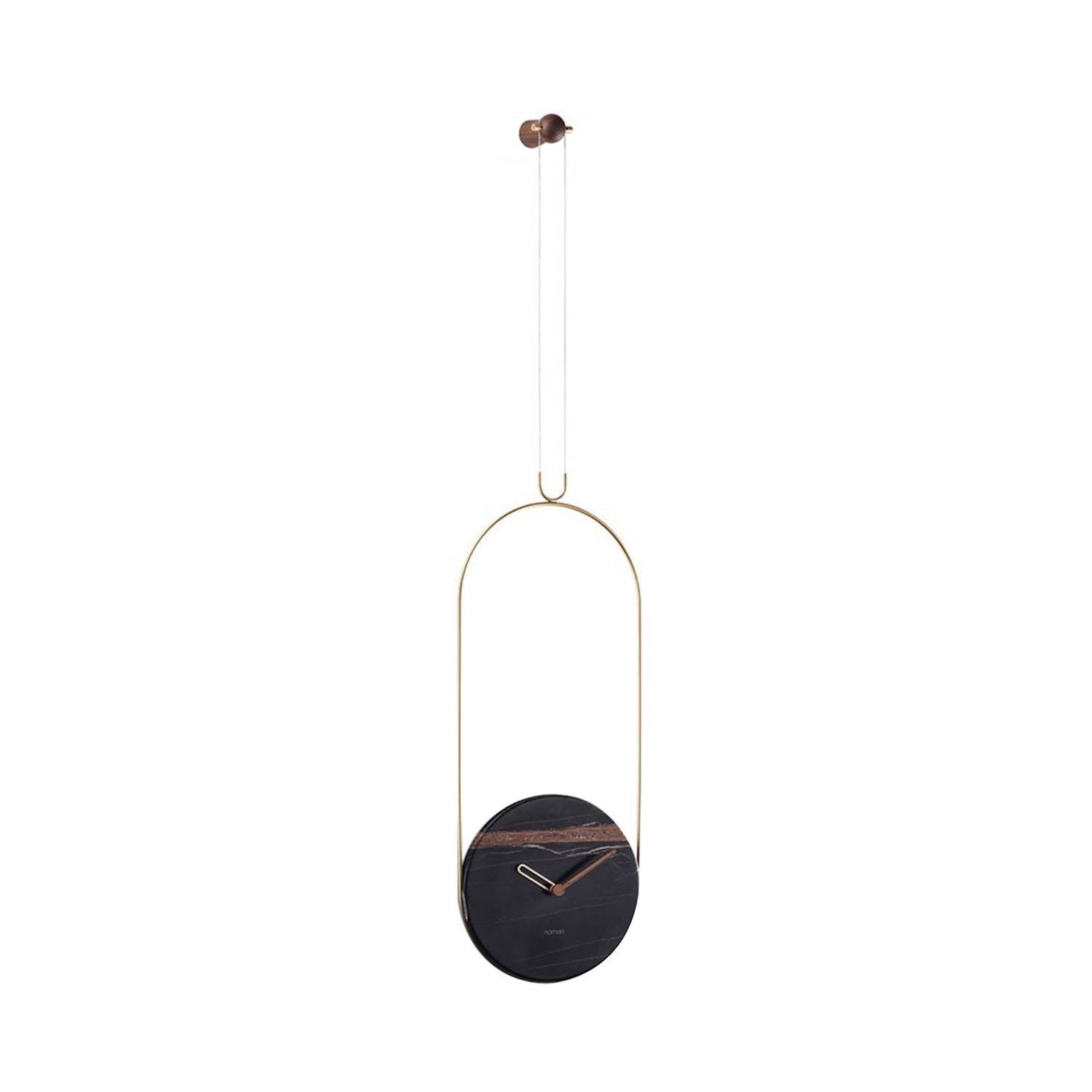 Colgante Wall Clock: Brass + Sahara Noir Marble