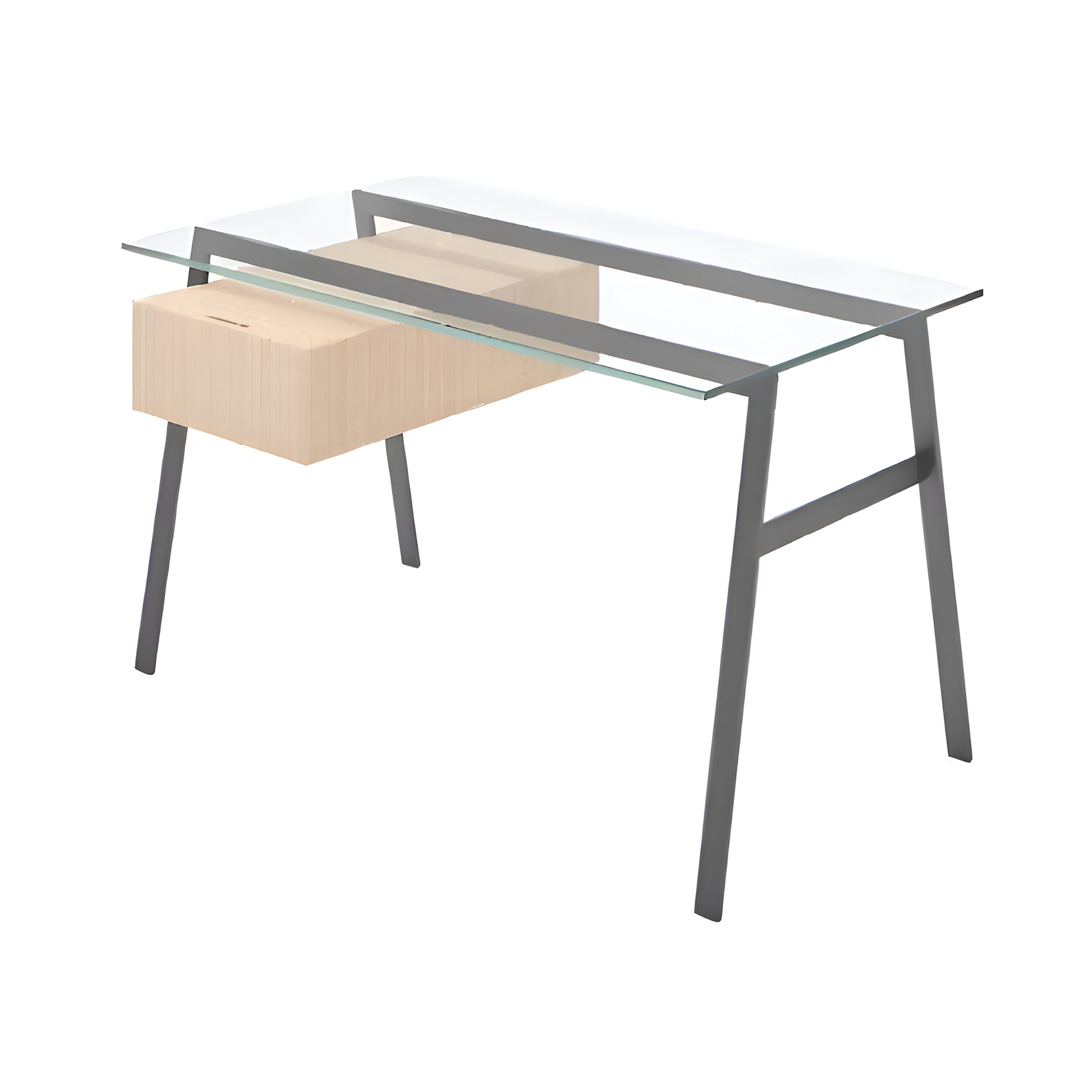 Homework 1 Desk: Single Drawer Left with Glass Top + Gun Metal + White Oak