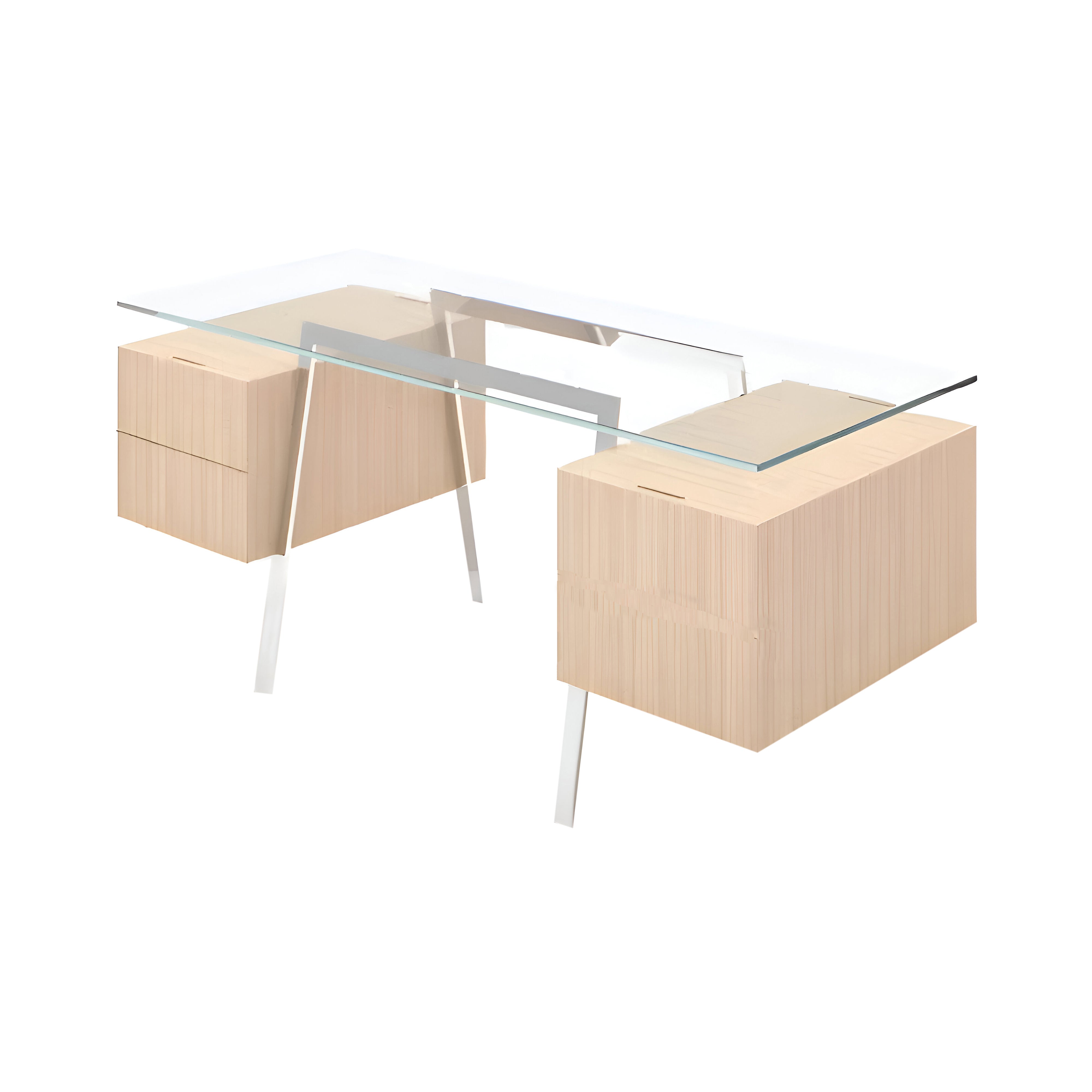 Homework 2 Desk: Double Drawer Left and File Drawer Right with Glass Top + Chrome + Oak