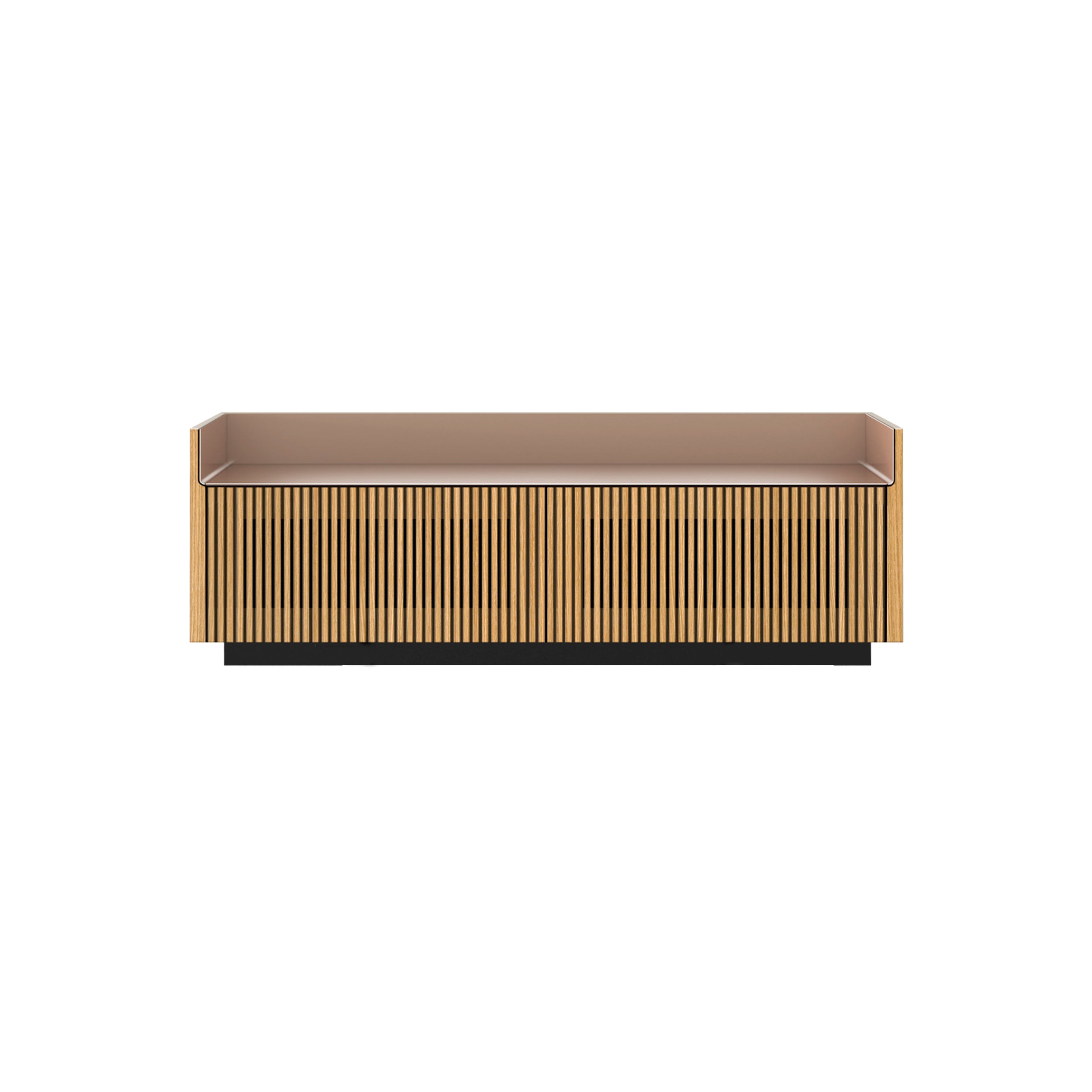 Stockholm STH253 Slim Sideboard: Composition 1 + Super-Matt Oak + Anodised Aluminum Pale Rose + Black