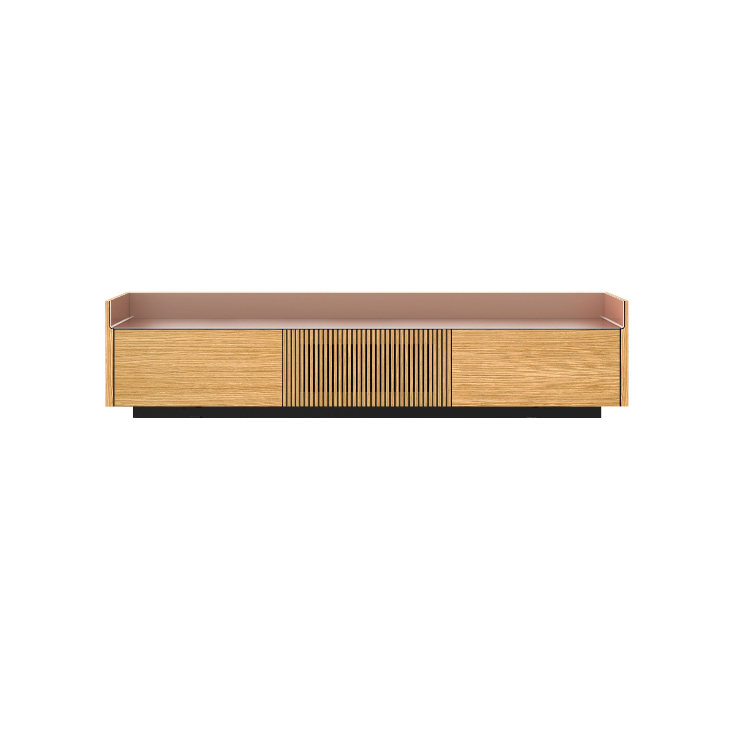 Stockholm STH353 Slim Sideboard: Composition 1 + Super-Matt Oak + Anodized Aluminum Pale Rose + Black