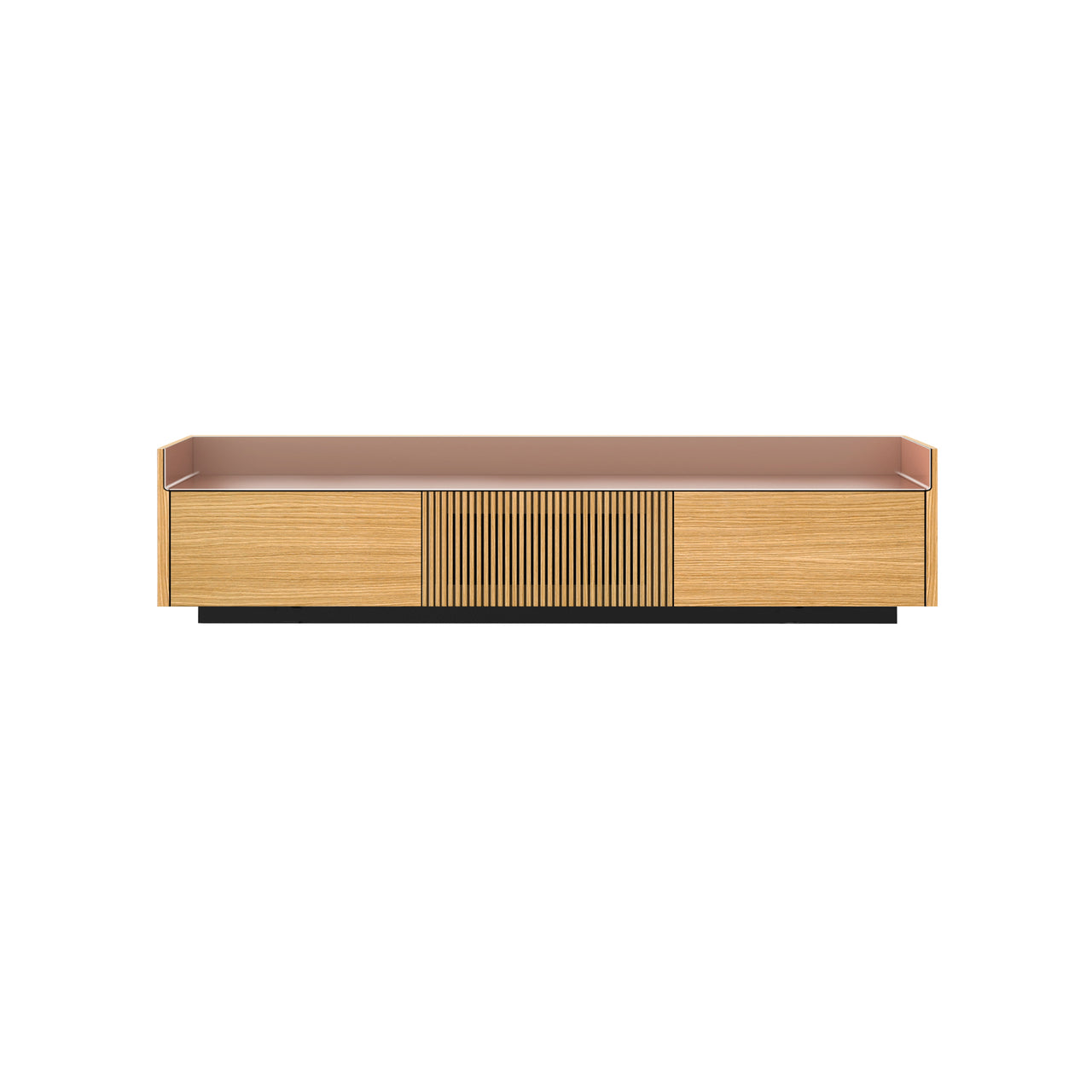 Stockholm STH353 Slim Sideboard: Composition 1 + Super-Matt Oak + Anodized Aluminum Pale Rose + Black