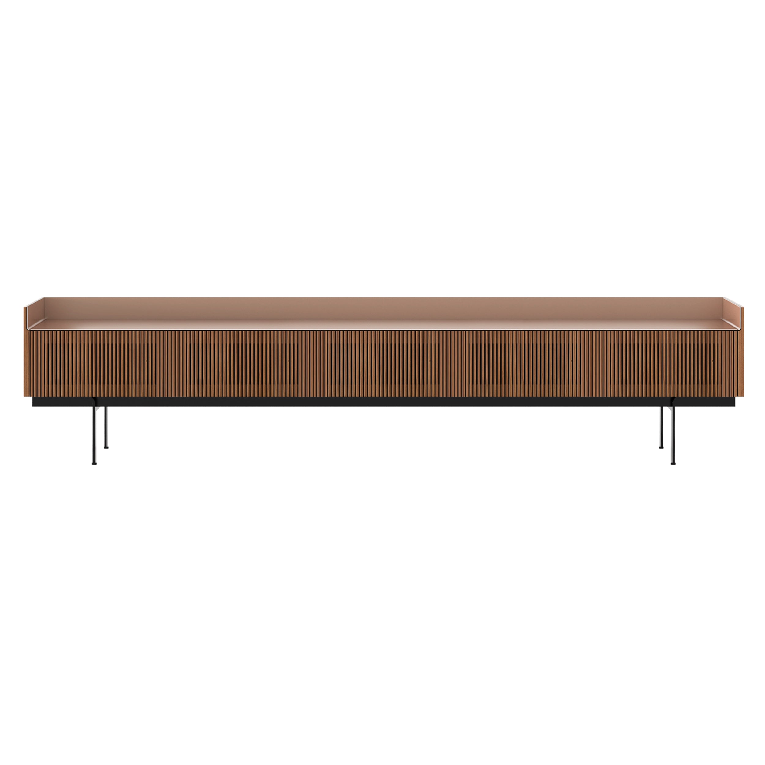 Stockholm Slim Sideboard: STH557 + Walnut Stained Walnut + Anodized Aluminum Pale Rose + Black