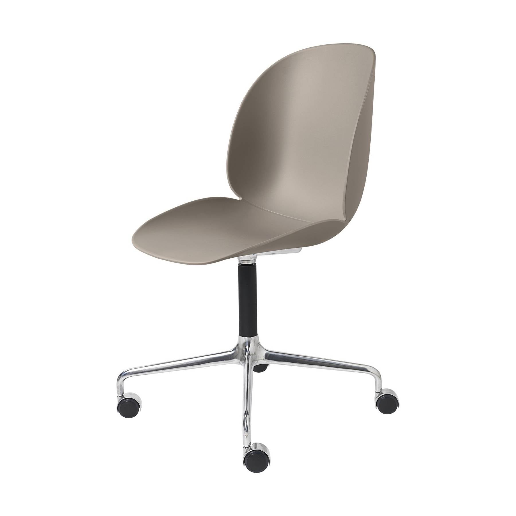 Beetle Meeting Chair: 4-Star Swivel Base with Castors + New Beige + Polished Aluminum + Black Matt