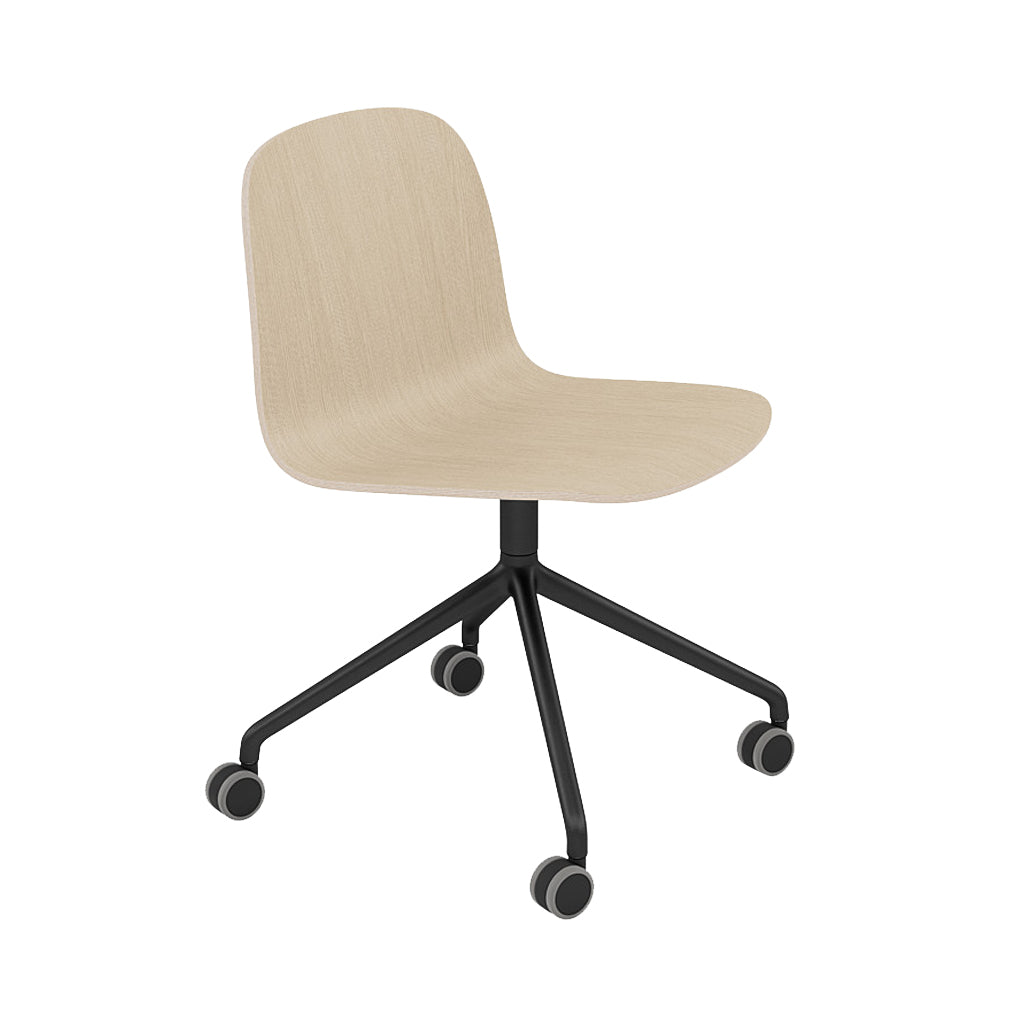 Visu Wide Chair: Swivel Base with Castors + Oak