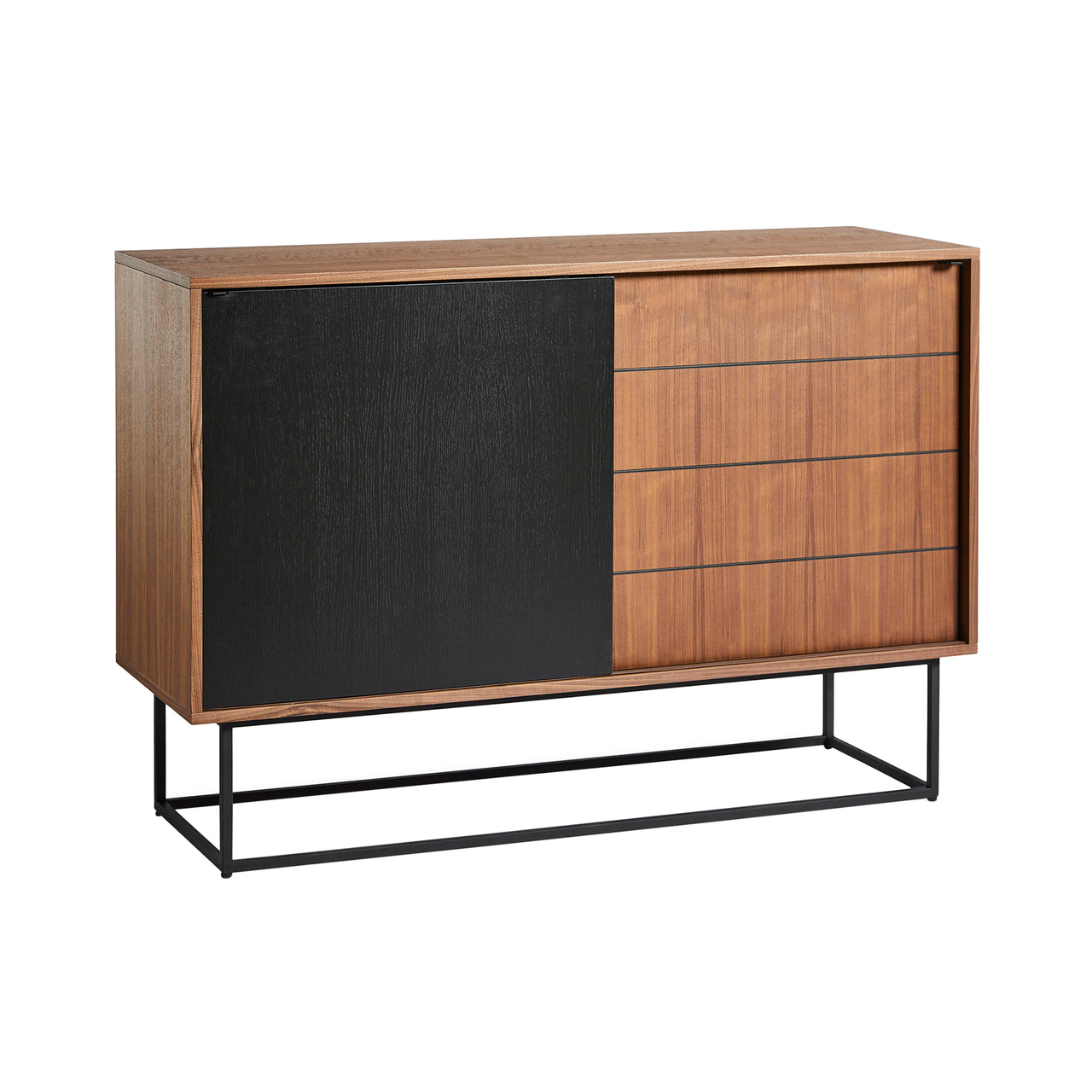 Virka High Sideboard: Walnut Veneer + Black Painted Oak Veneer