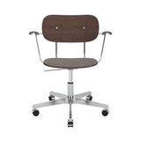 Co Task Chair with Casters: With Armrest + Polished Aluminum + Dark Stained Oak