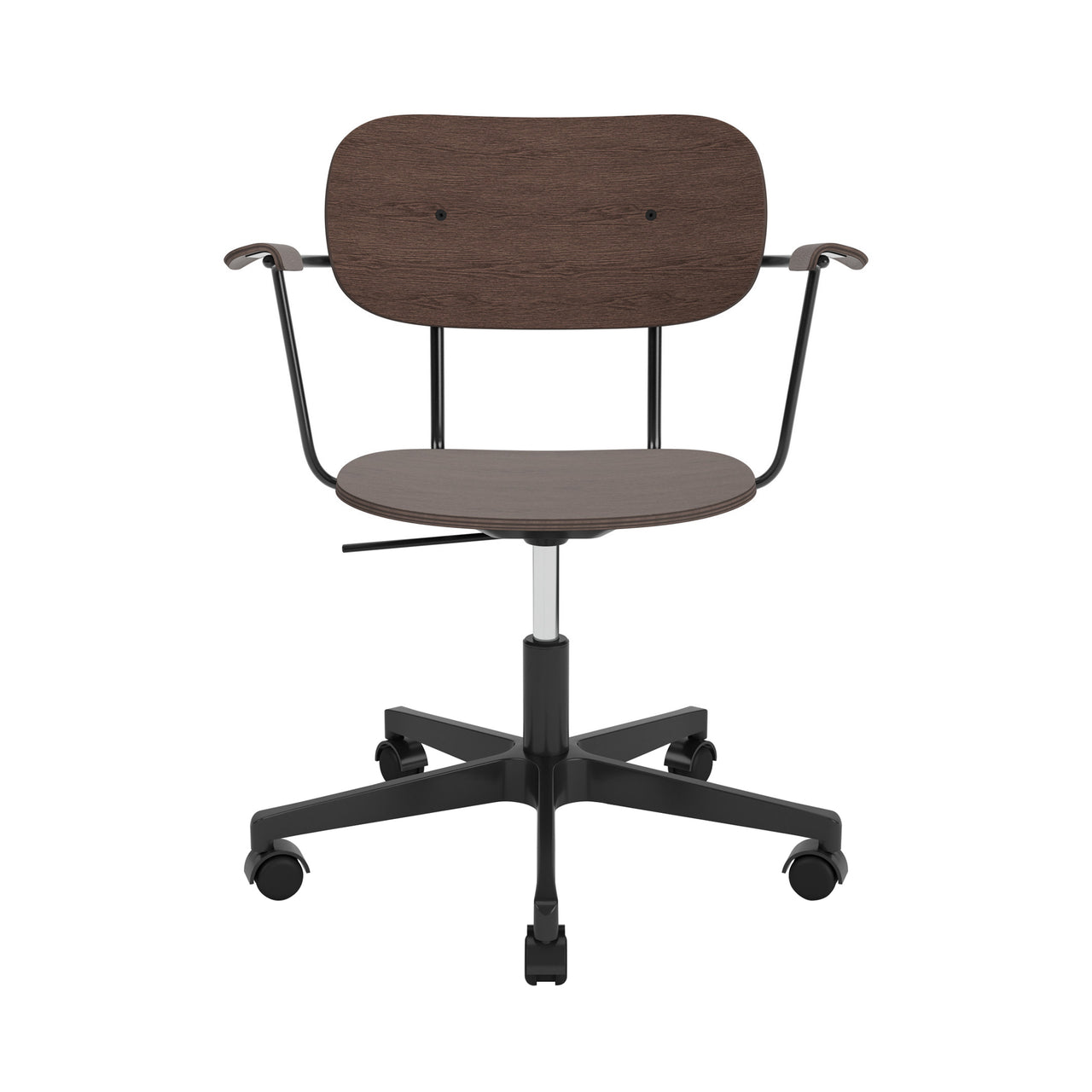 Co Task Chair with Casters: With Armrest + Black Aluminum + Dark Stained Oak