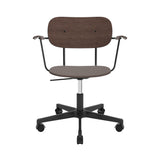 Co Task Chair with Casters: With Armrest + Black Aluminum + Dark Stained Oak