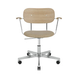 Co Task Armchair with Casters: Seat Upholstered + Polished Aluminum + Natural Oak  + Boucle 02