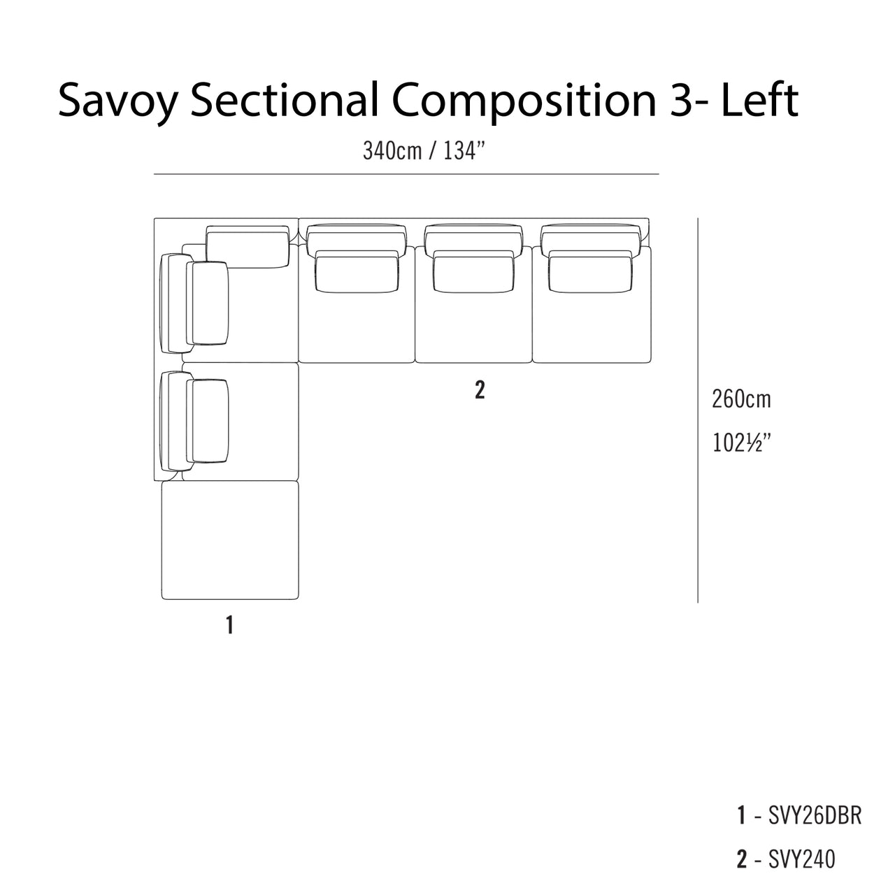 Savoy Sectional Sofa: Composition 3 + Left