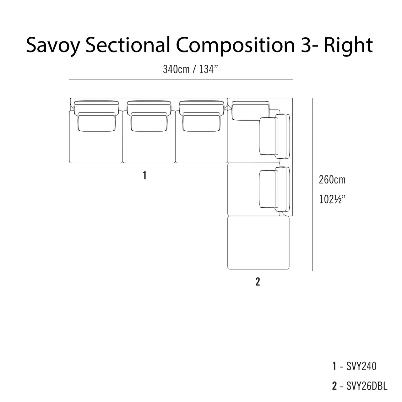 Savoy Sectional Sofa: Composition 3 + Right