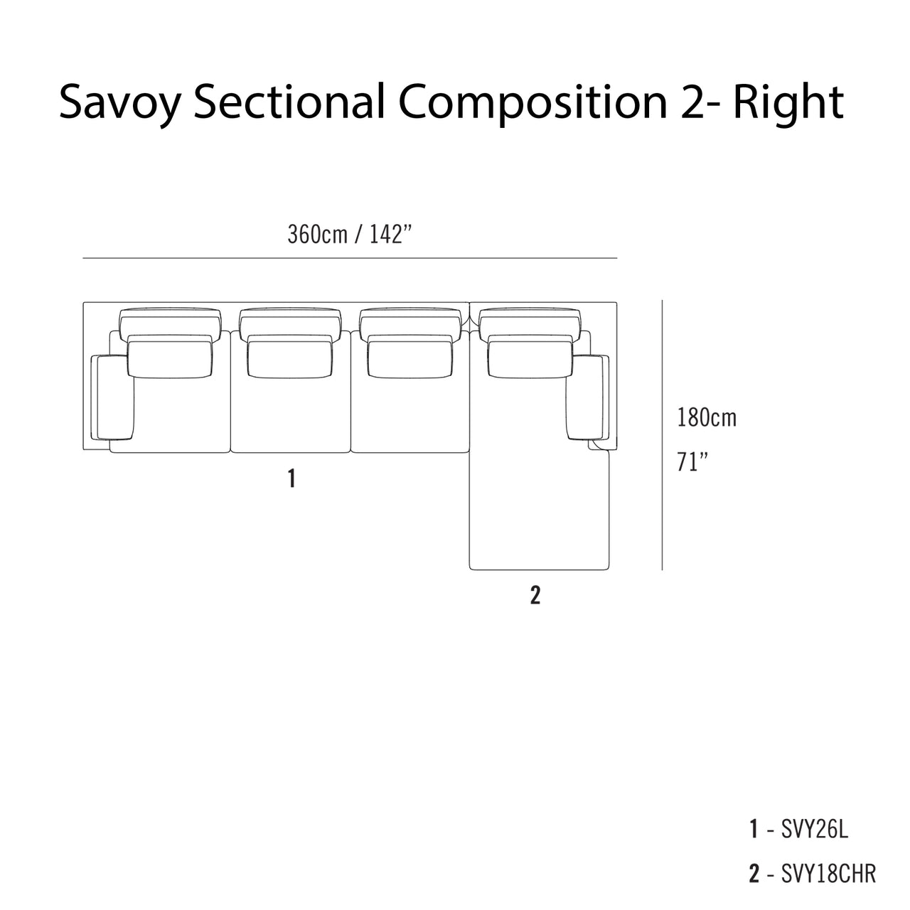 Savoy Sectional Sofa: Composition 2 + Right