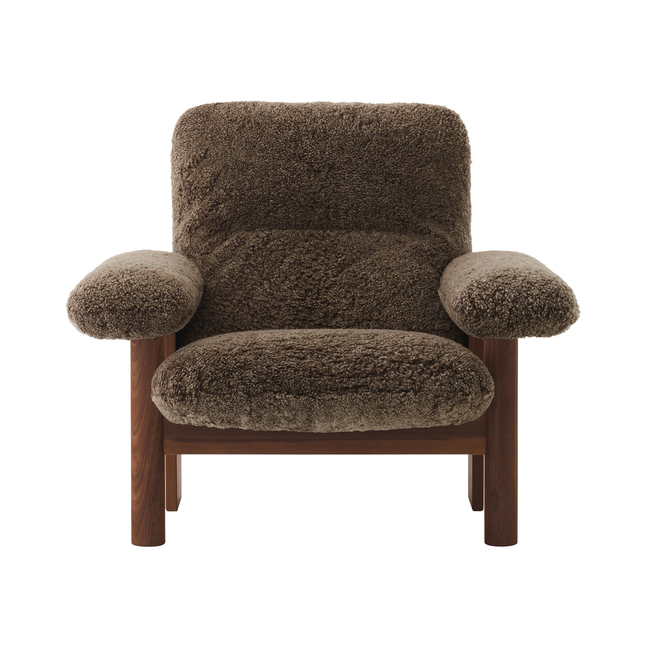 Brasília Lounge Chair: Upholstered + Dark Stained Oak + Sheepskin Root