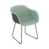 Fiber Armchair: Sled Base Front Upholstered + Recycled Shell + Black + Anthracite Black