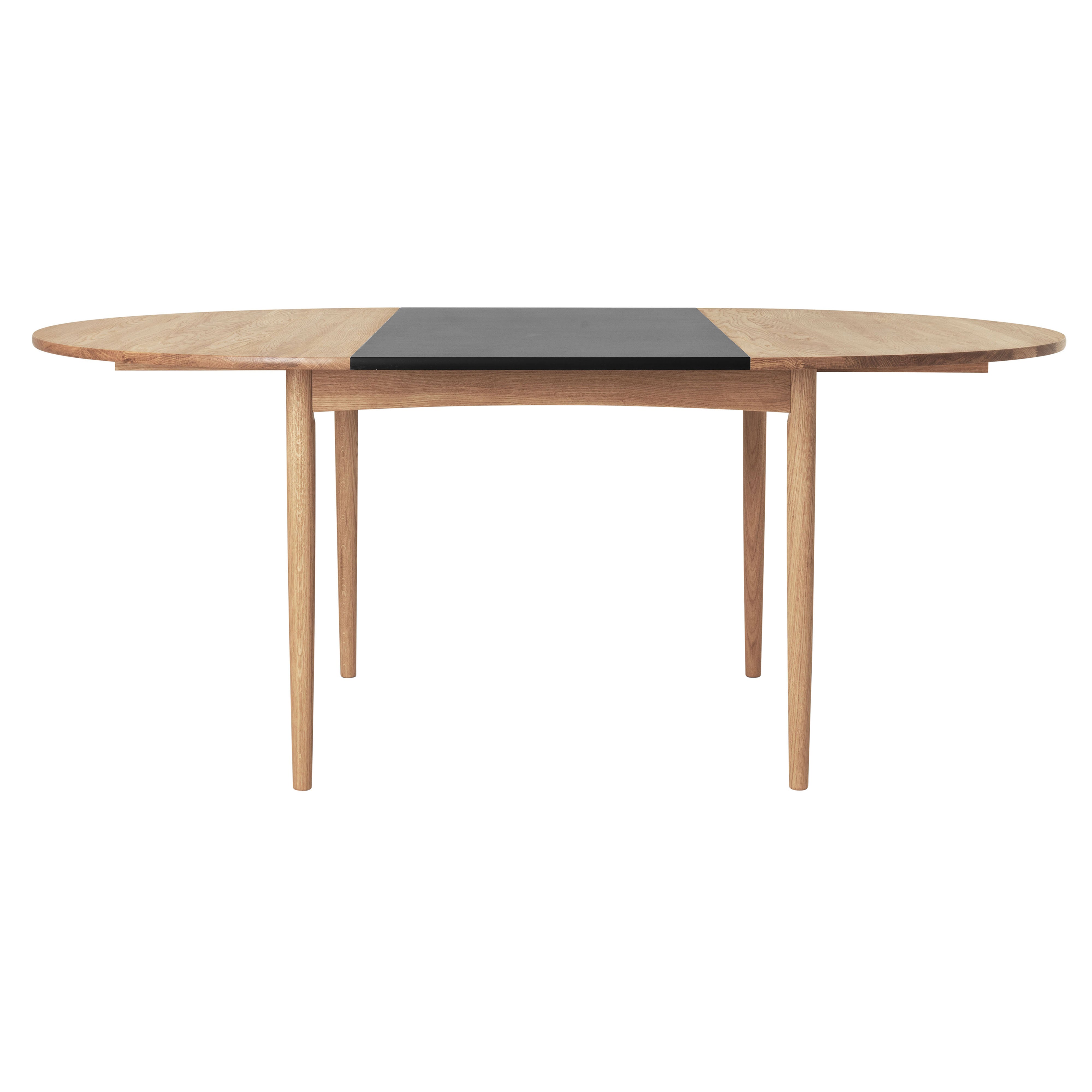 BM0121 Extendable Table: Oiled Oak + With Leaf - Black