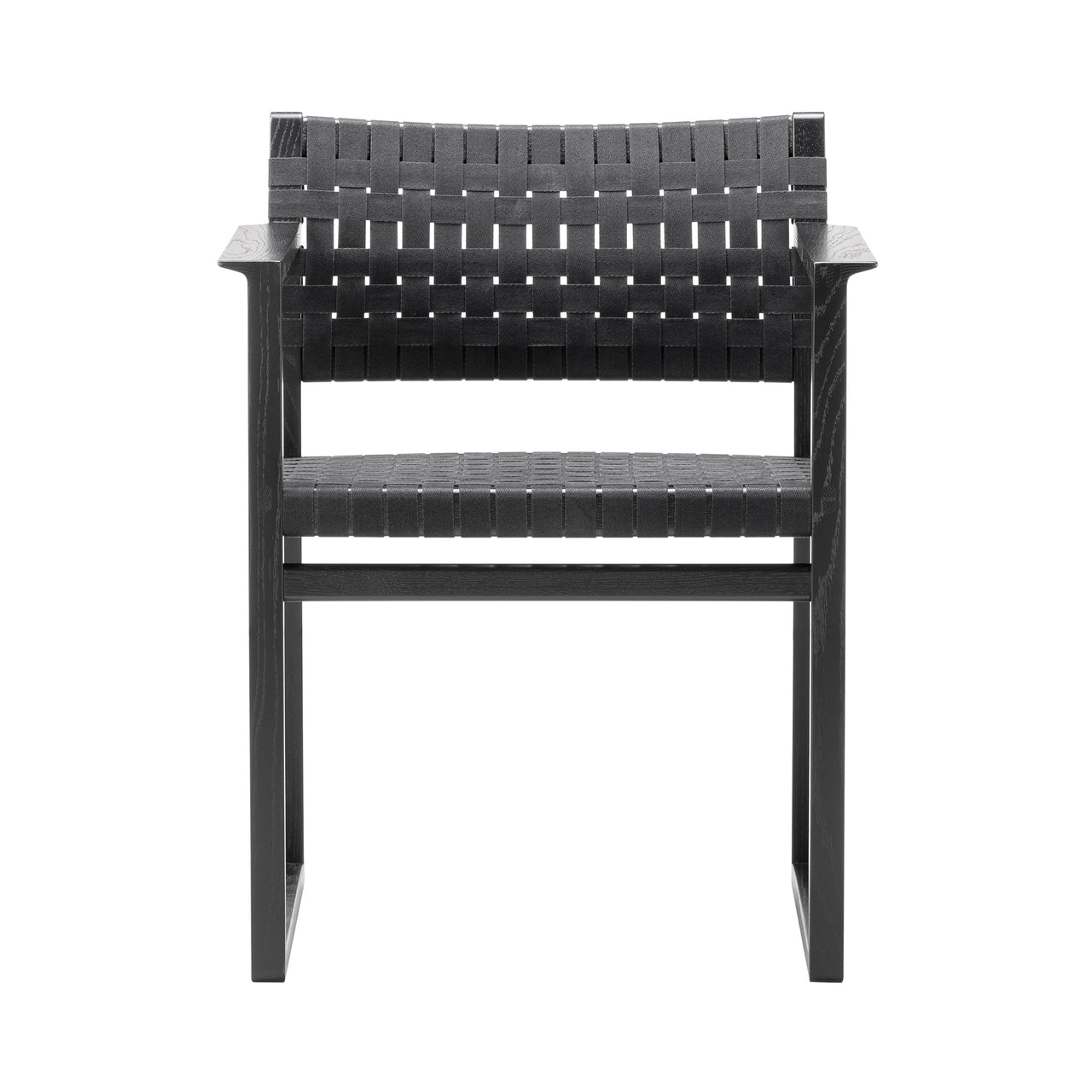 BM62 + BM61 Chair: Linen Webbing + With Arm + Black Lacquered Oak + Black