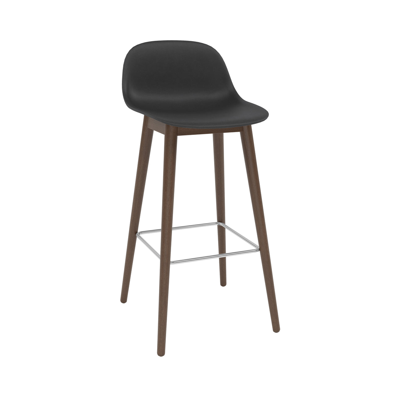 Fiber Bar + Counter Stool with Backrest: Wood Base + Bar + Stained Dark Brown + Anthracite Black