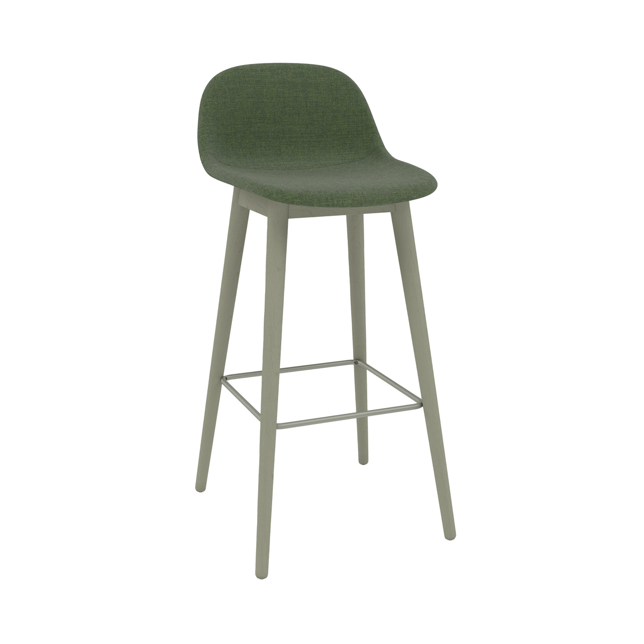 Fiber Bar + Counter Stool with Backrest: Wood Base + Upholstered + Bar + Dusty Green