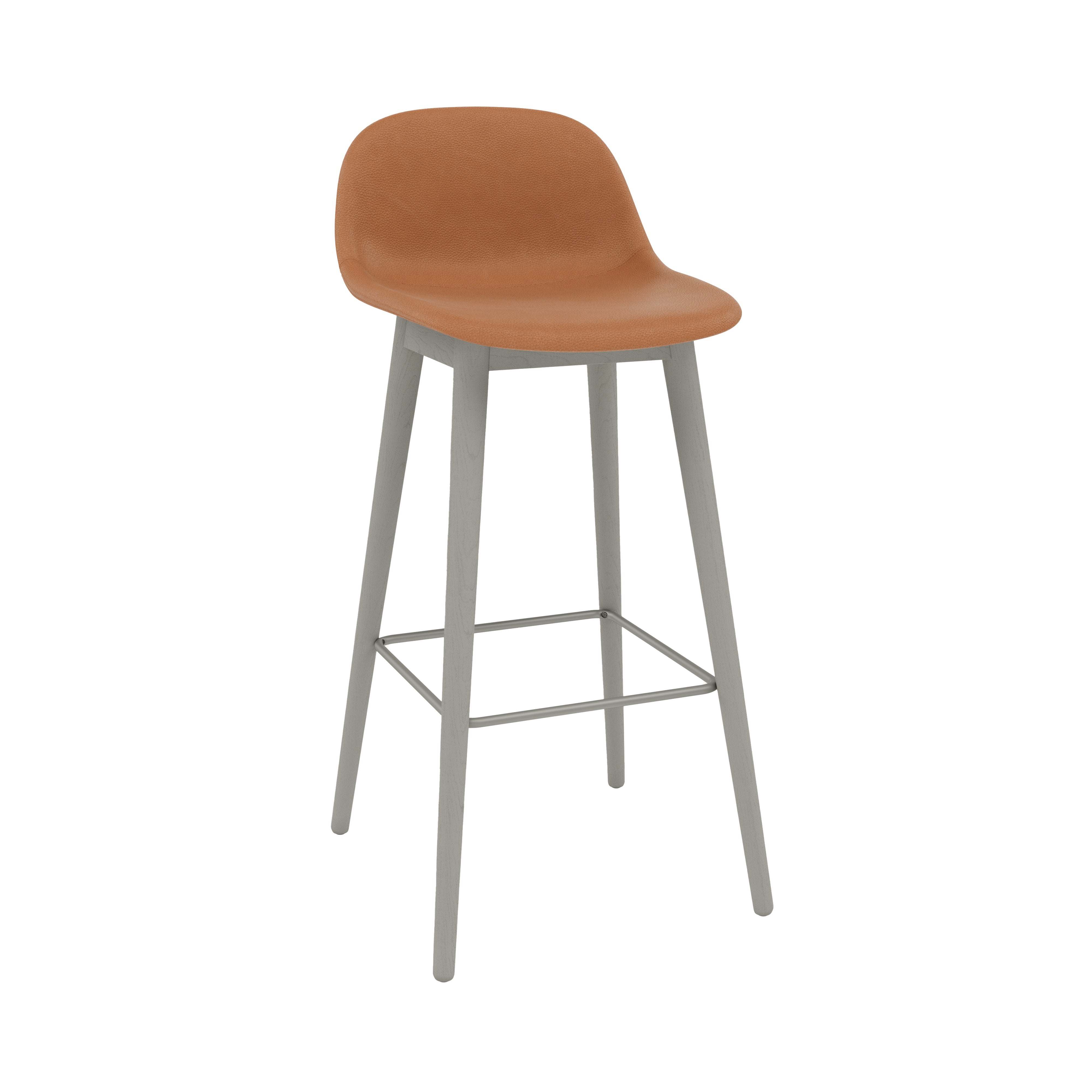 Fiber Bar + Counter Stool with Backrest: Wood Base + Upholstered + Bar + Grey