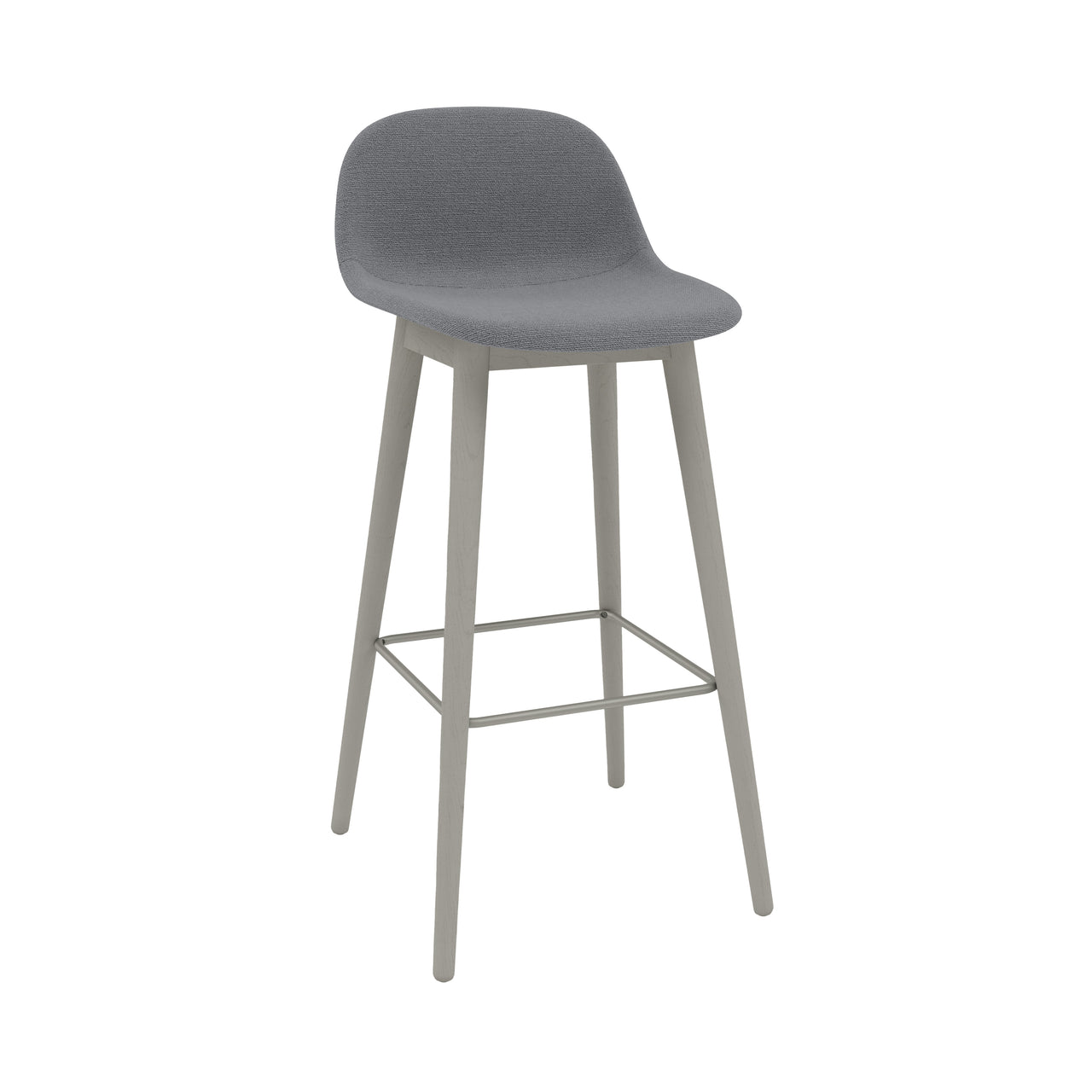 Fiber Bar + Counter Stool with Backrest: Wood Base + Upholstered + Bar + Grey