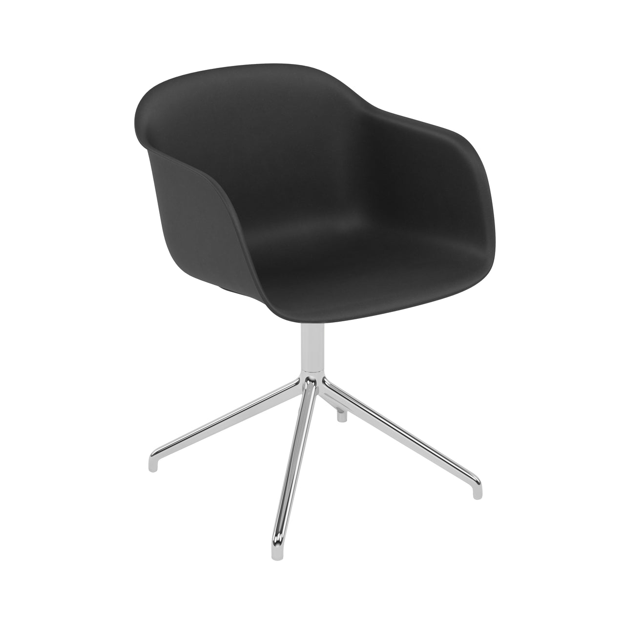 Fiber Armchair: Swivel Base with Return + Recycled Shell + Polished Aluminum + Black