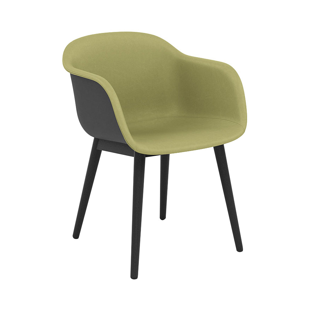 Fiber Armchair: Wood Base Front Upholstered + Recycled Shell + Black + Anthracite Black