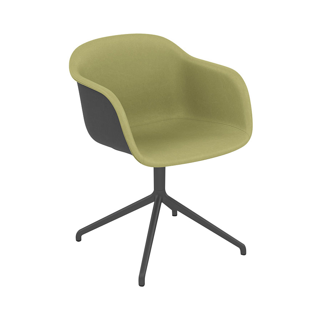 Fiber Armchair: Swivel Base Front Upholstered + Recycled Shell + Anthracite Black + Black