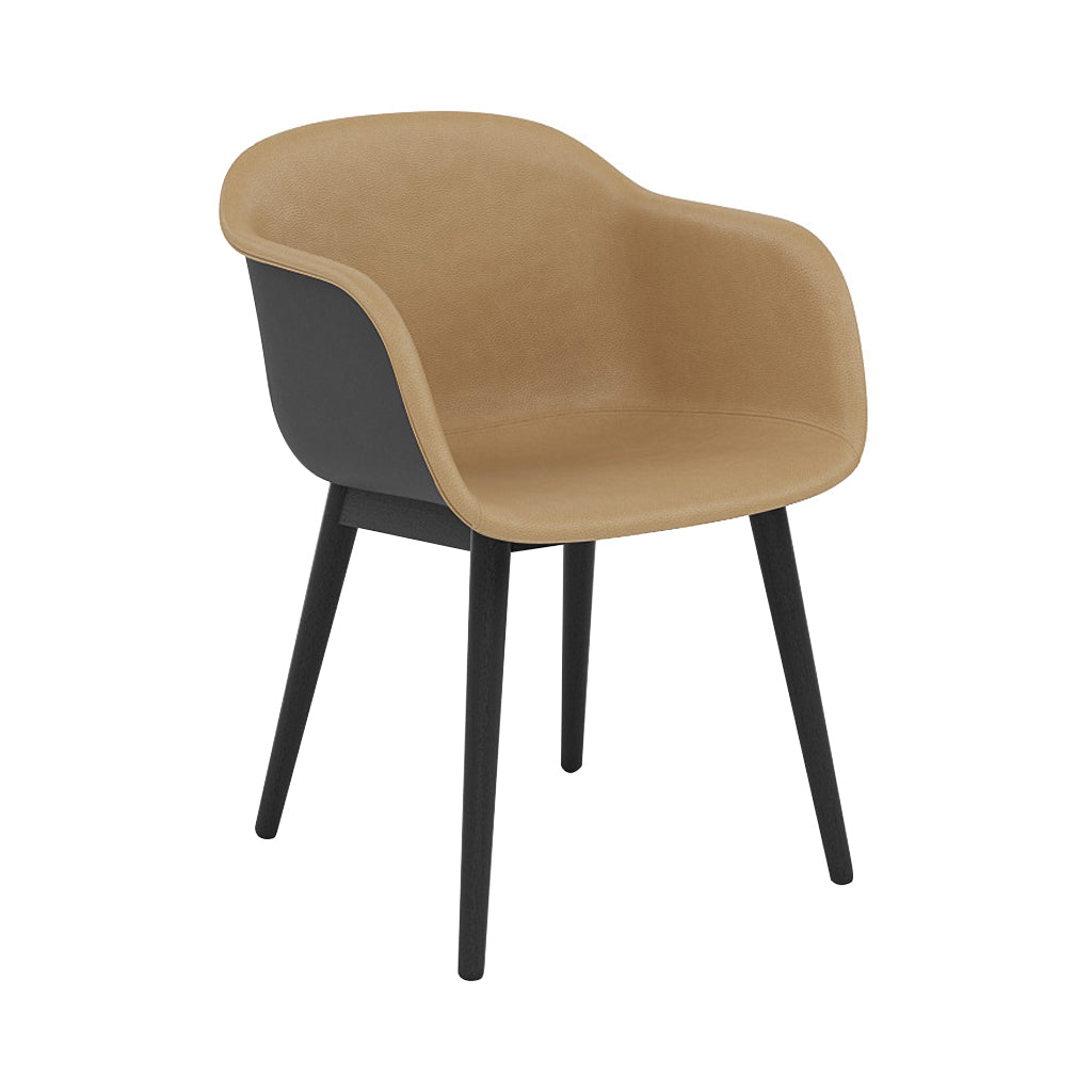 Fiber Armchair: Wood Base Front Upholstered + Recycled Shell + Black + Anthracite Black