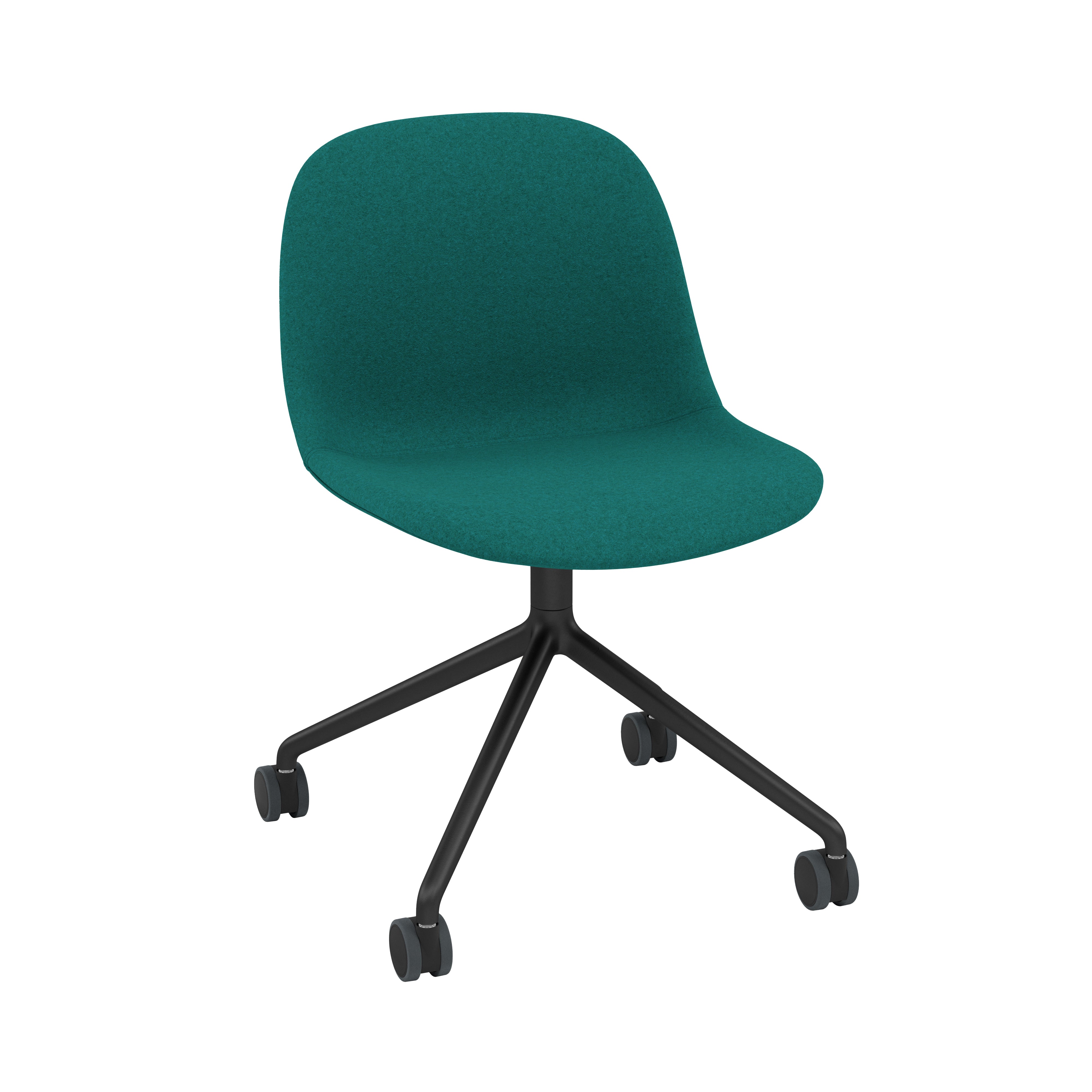 Fiber Side Chair: Swivel Base with Castors + Recycled Shell + Upholstered + Anthracite Black + Black