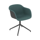 Fiber Armchair: Swivel Base + Front Upholstered + Recycled Shell + Anthracite Black + Black