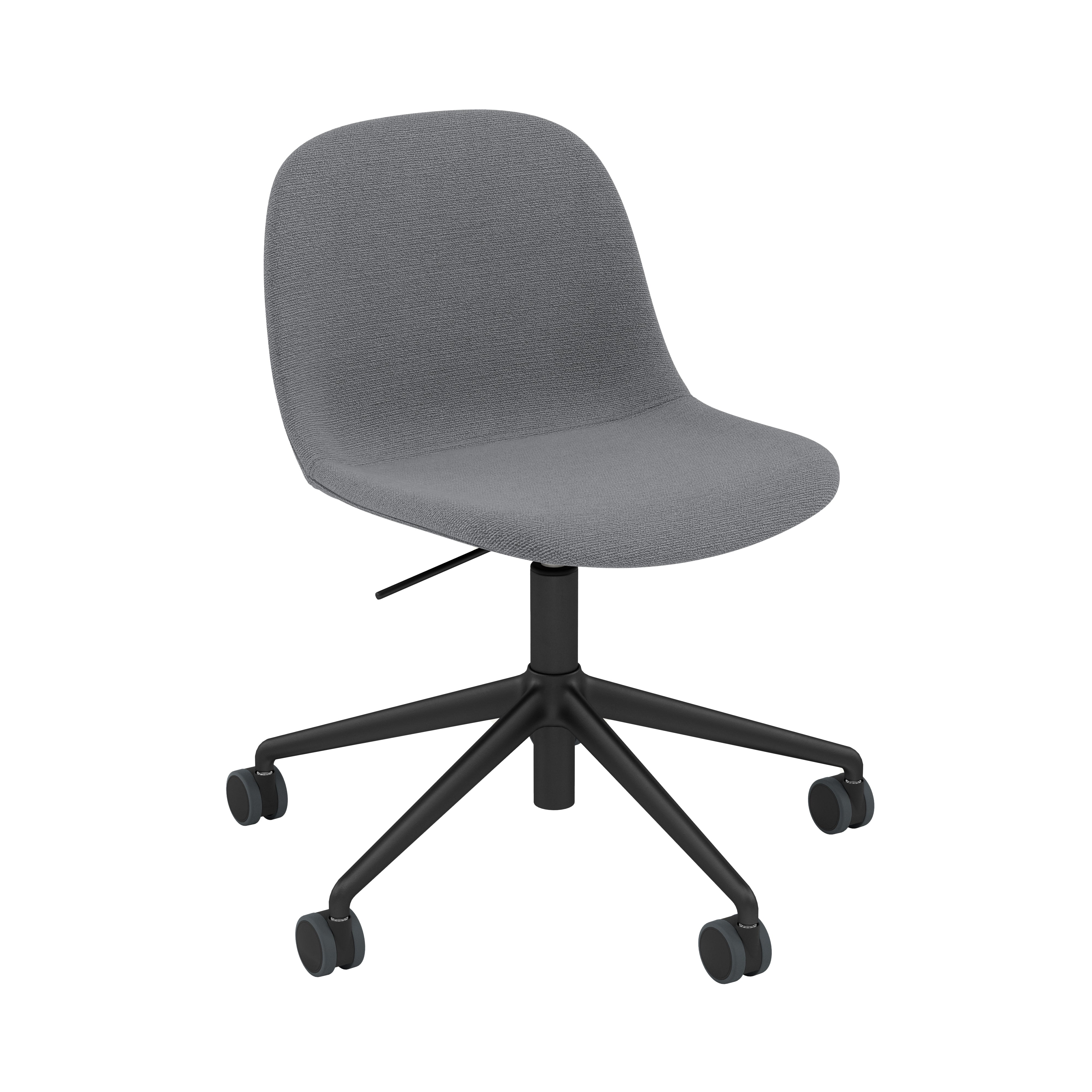 Fiber Side Chair: Swivel Base with Castors & Gaslift + Recycled Shell + Upholstered + Anthracite Black + Black