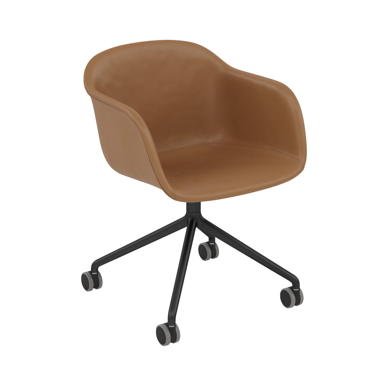 Fiber Armchair: Swivel Base with Castors + Recycled Shell + Upholstered + Anthracite Black + Black