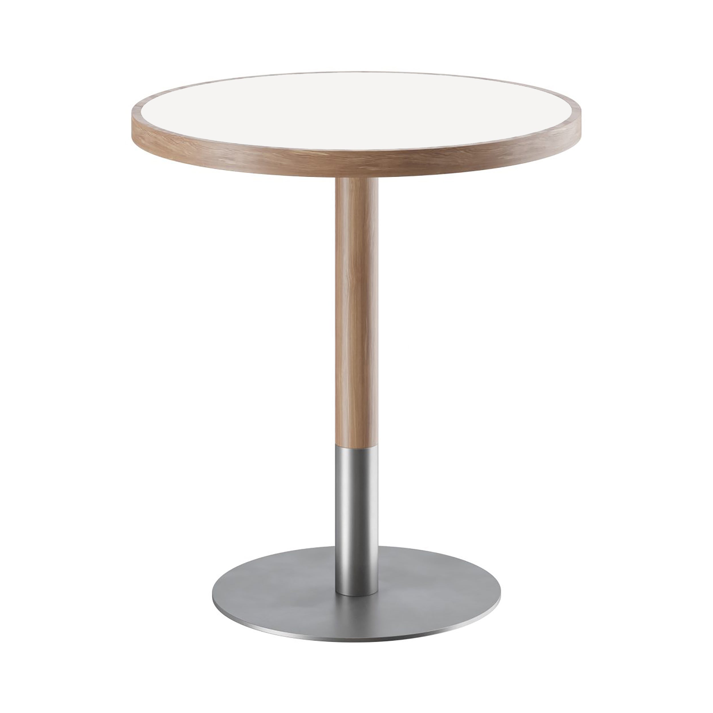 Briscola Round Bistro Table with Wooden Frame: Lacquered + Lacquered White + Zinc-Coated Metal + Walnut Stained Ash