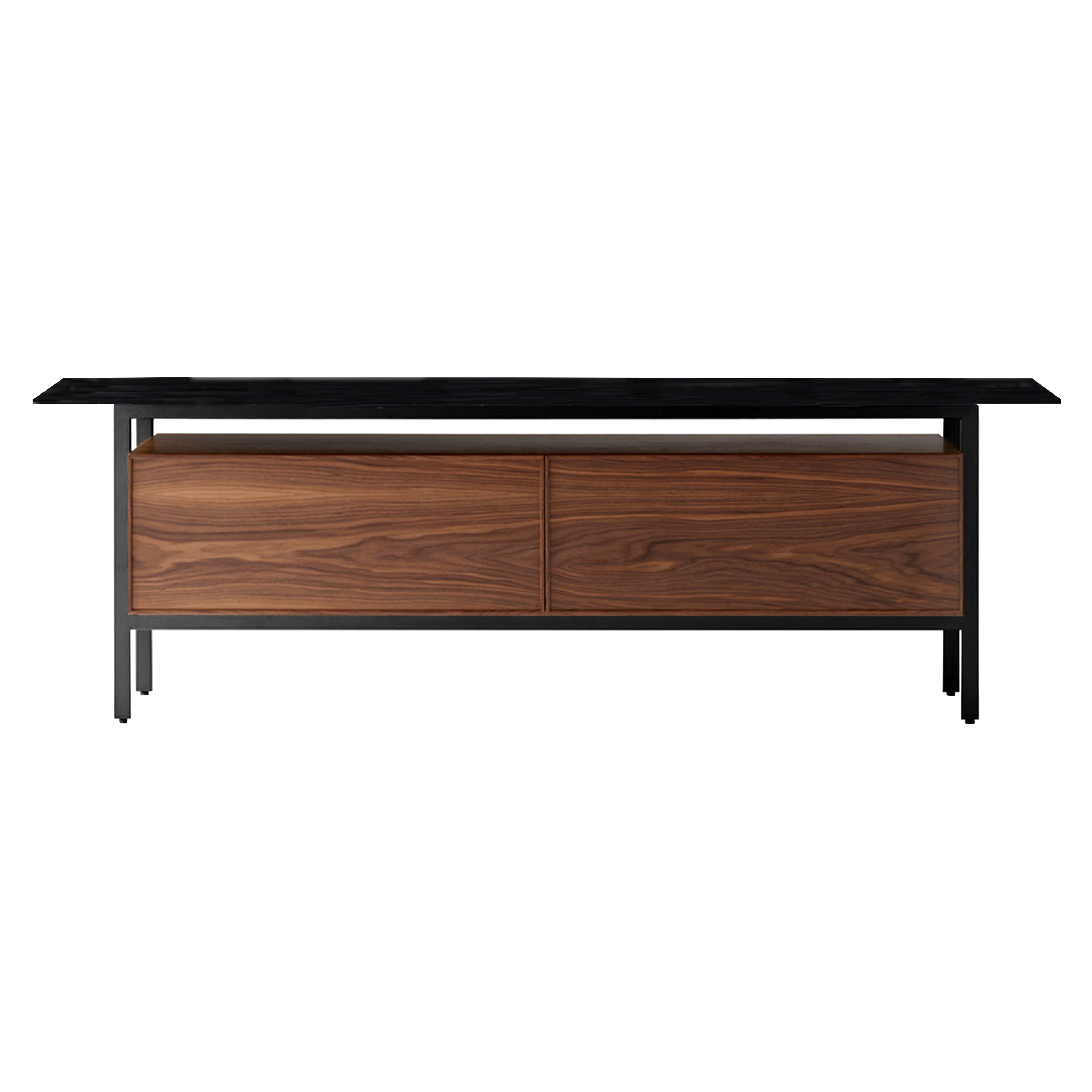 Chicago Wooden Door Sideboard: Large + Black Stained Walnut + Super-Matt Walnut + Black Nickel