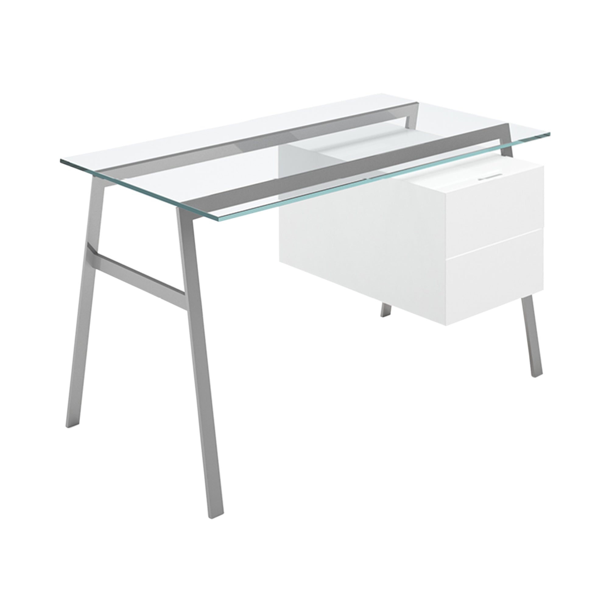 Homework 1 Desk: Double Drawer Right with Glass Top + Chrome + White Lacqured