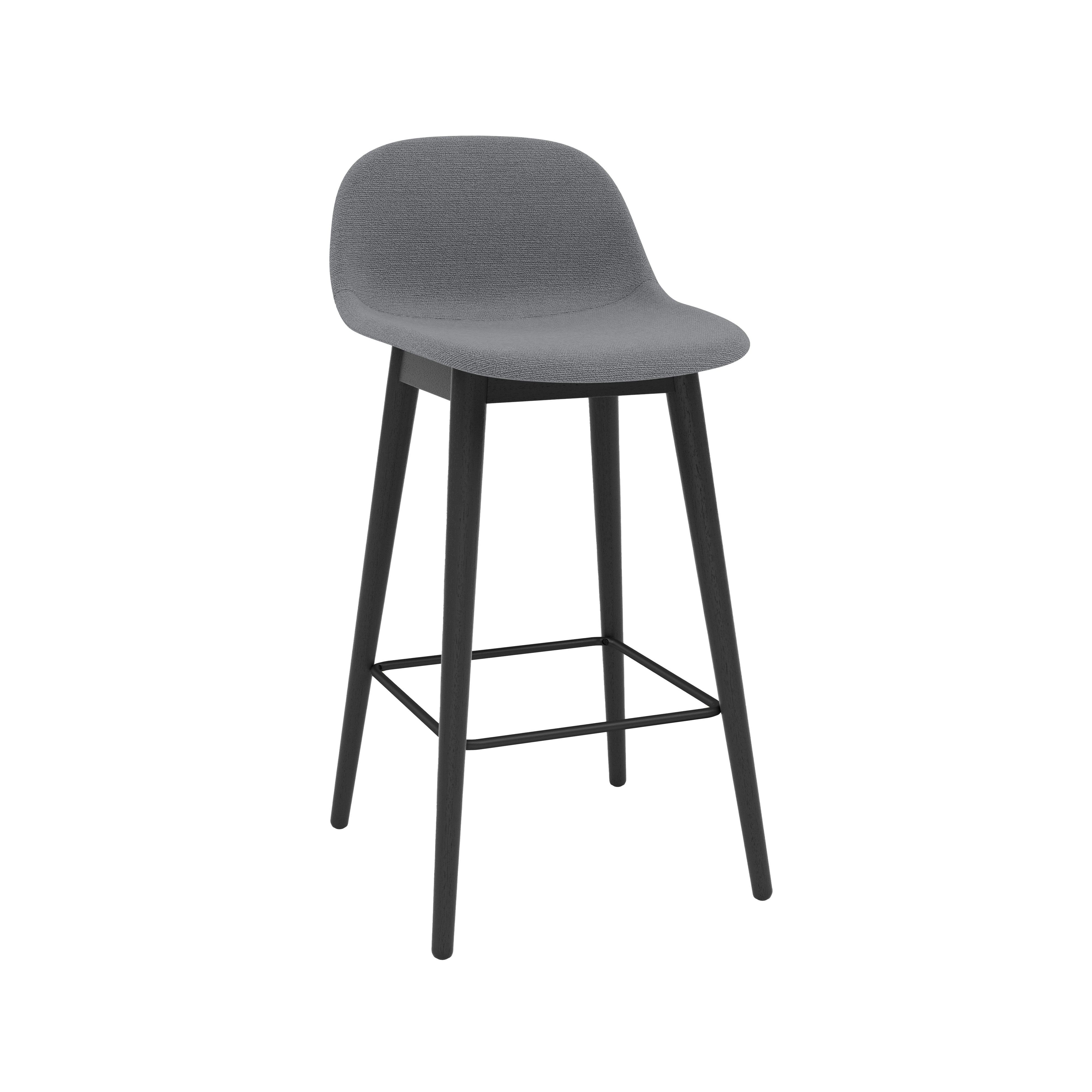 Fiber Bar + Counter Stool with Backrest: Wood Base + Upholstered + Counter + Black